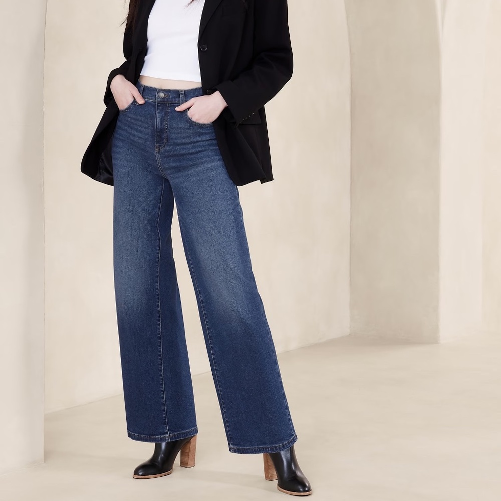 BANANA REPUBLIC FACTORY HIGH-RISE WIDE-LEG JEAN DARK WASH